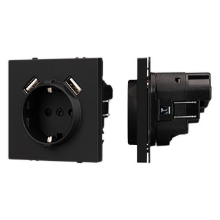 Механизм розетки с USB зарядкой SCT-NOBE-MUAA-SFPL-BK (230V, 16A) (Arlight, Черный оникс)