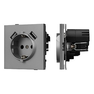 Механизм розетки с USB зарядкой SCT-TENDO-MUAA-PL-GR (230V, 16A) (Arlight, Графитовый)
