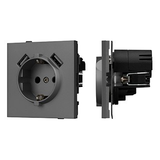 Механизм розетки с USB зарядкой SCT-TENDO-MUAA-SFPL-GR (230V, 16A) (Arlight, Матовый графитовый)