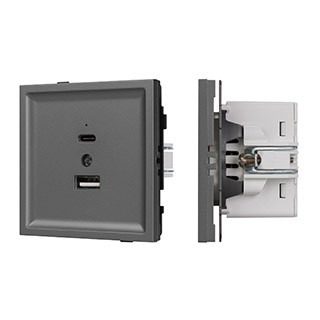 Механизм USB розетки SCT-TENDO-MUAC-SFPL-GR (5V, 3A, QC3) (Arlight, Матовый графитовый)