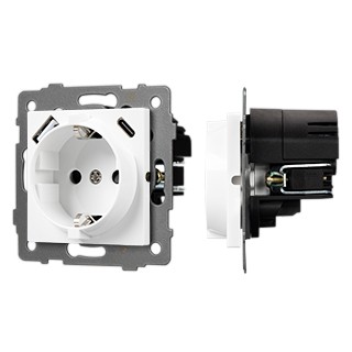 Механизм розетки с быстрой USB зарядкой SCT-MUAC-PL-WH-V (250V, 16A) (Arlight, -)