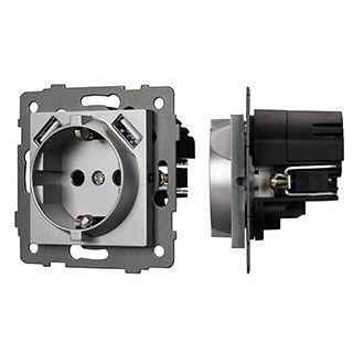Механизм розетки с USB зарядкой SCT-MUAA-PL-GR-V (250V, 16A) (Arlight, -)