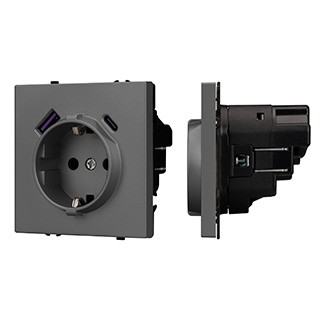Механизм розетки с USB зарядкой SCT-NOBE-MUAC-SFPL-GR (230V, 16A) (Arlight, Серый базальт)
