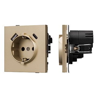Механизм розетки с USB зарядкой SCT-TENDO-MUAC-SFPL-GD (230V, 16A) (Arlight, Матовый песочный)